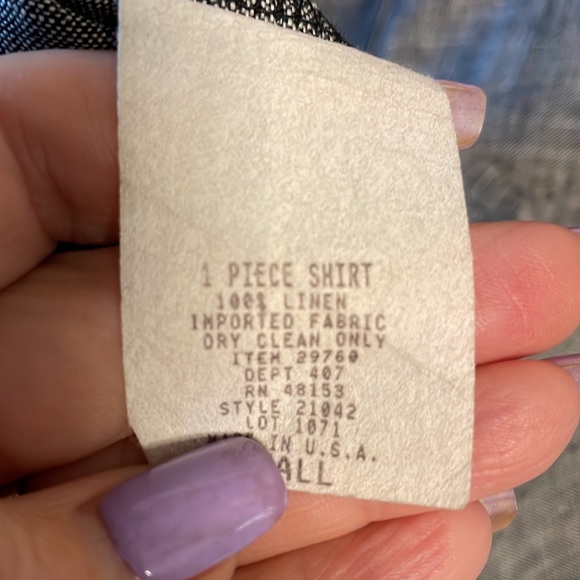 Women’s 100% linen shirt Heather like gray black UNIQUE LEAF BUTTON down size S - Picture 6 of 13